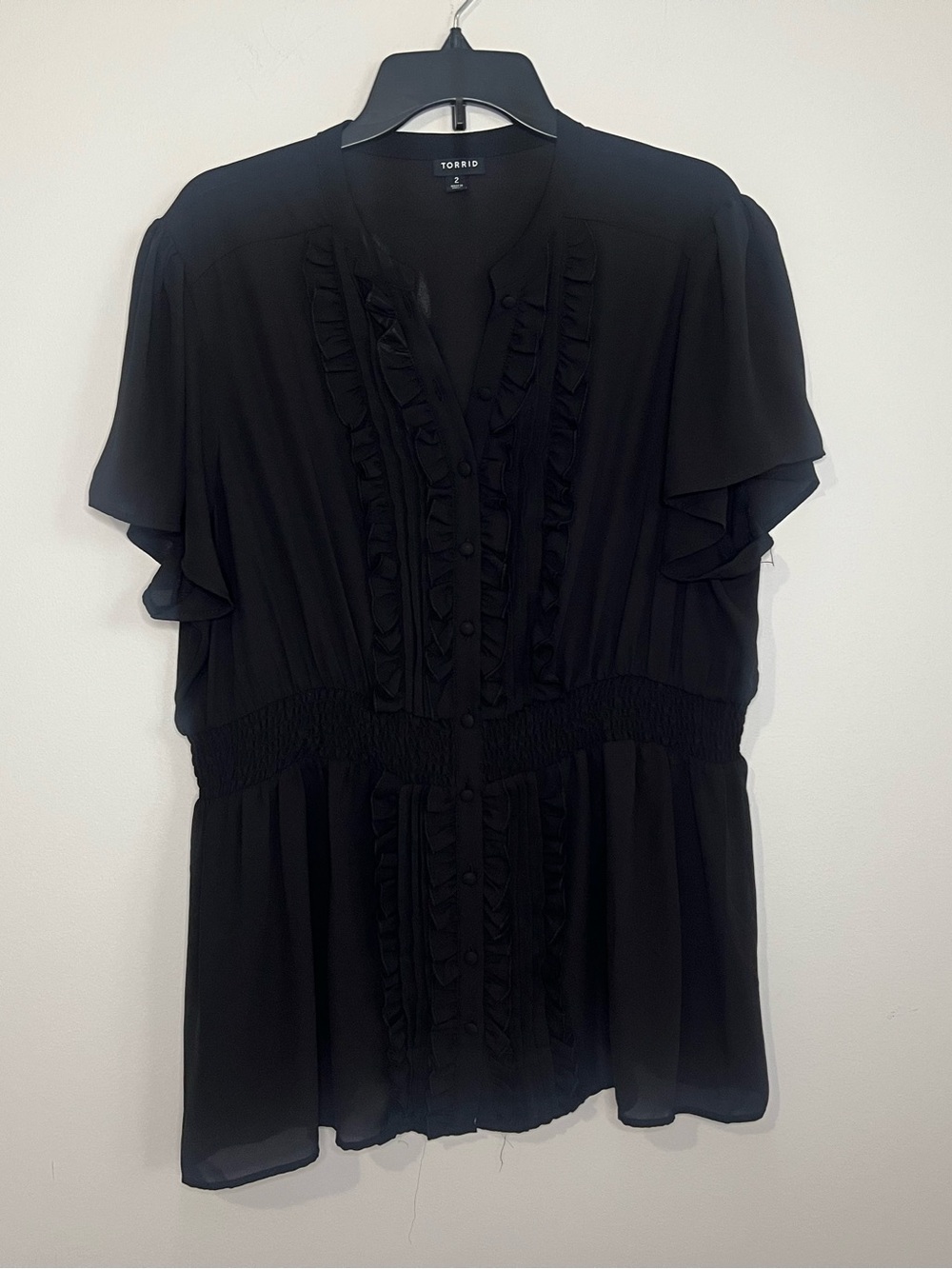 torrid Black Ruffle-Front Flutter Sleeve Blouse